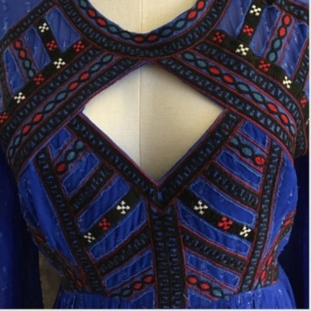 Free People All You Need Dress S NWOT Embroidered Chiffon Cut-Out Bell Sleeves - Picture 4 of 7